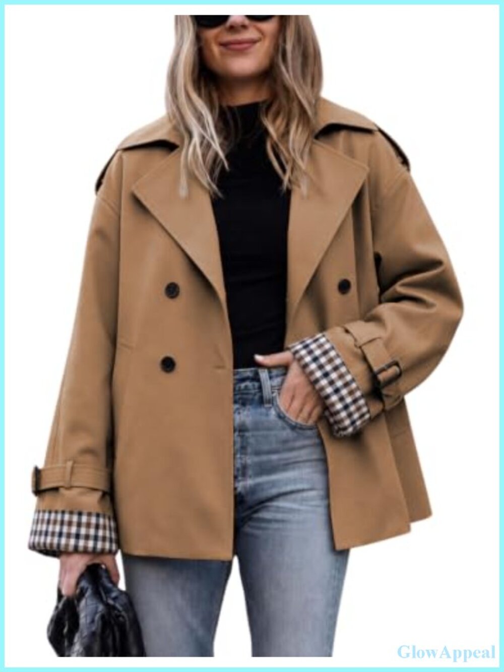 Women's Oversized Cropped Trench Coat Double Breasted Windbreaker